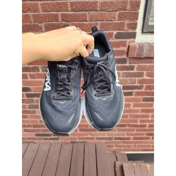 Hoka One One Bondi 8 Wide Sneakers Shoes Womens 10 D Black White 1127954 BWHT - Picture 2 of 8